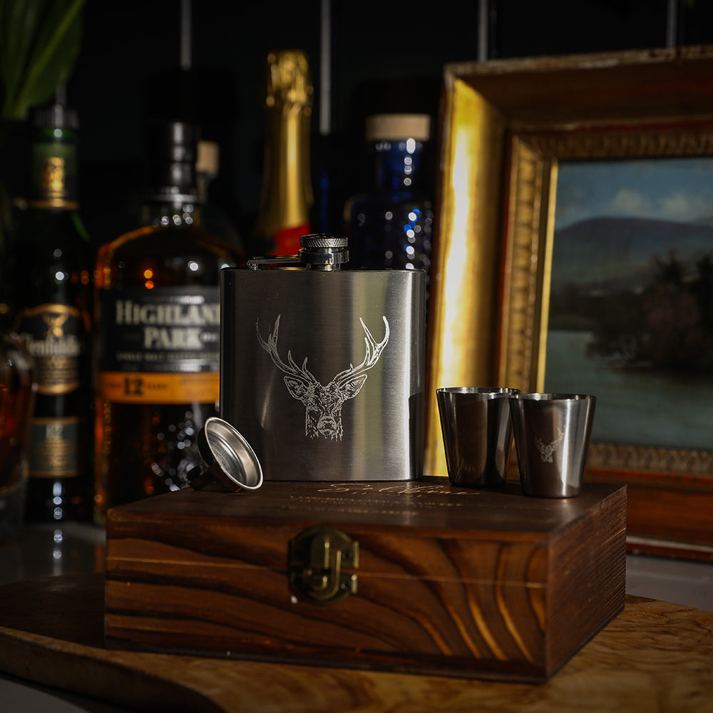 Stag Hip Flask & Cup Set
