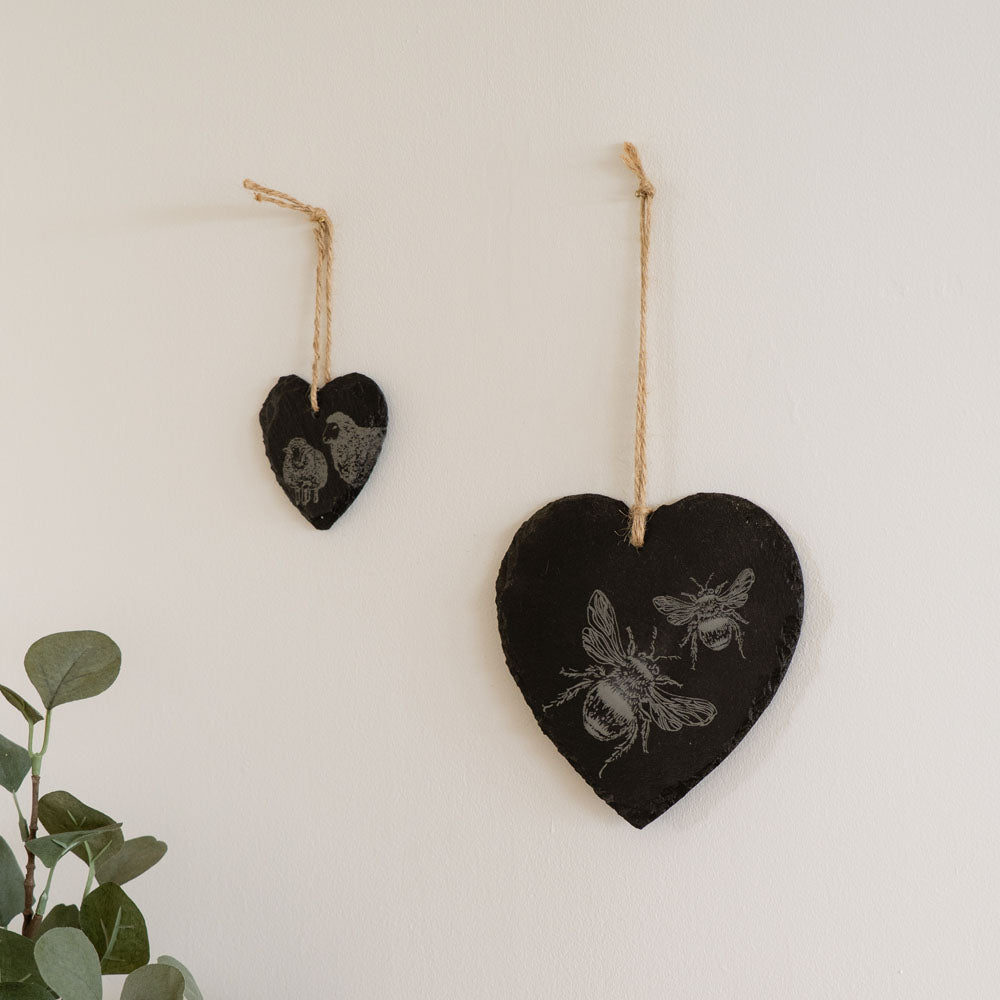Bee Slate Decoration - Large Heart