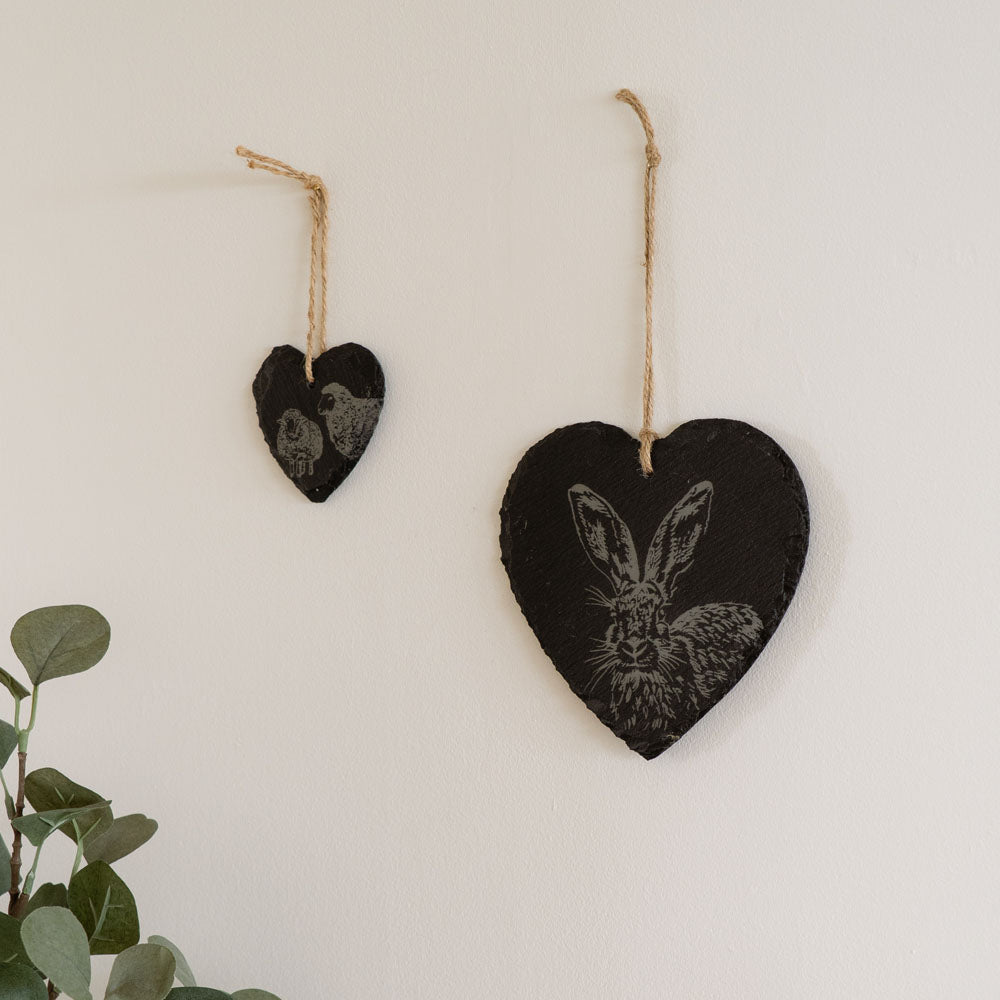 Hare Slate Decoration - Large Heart