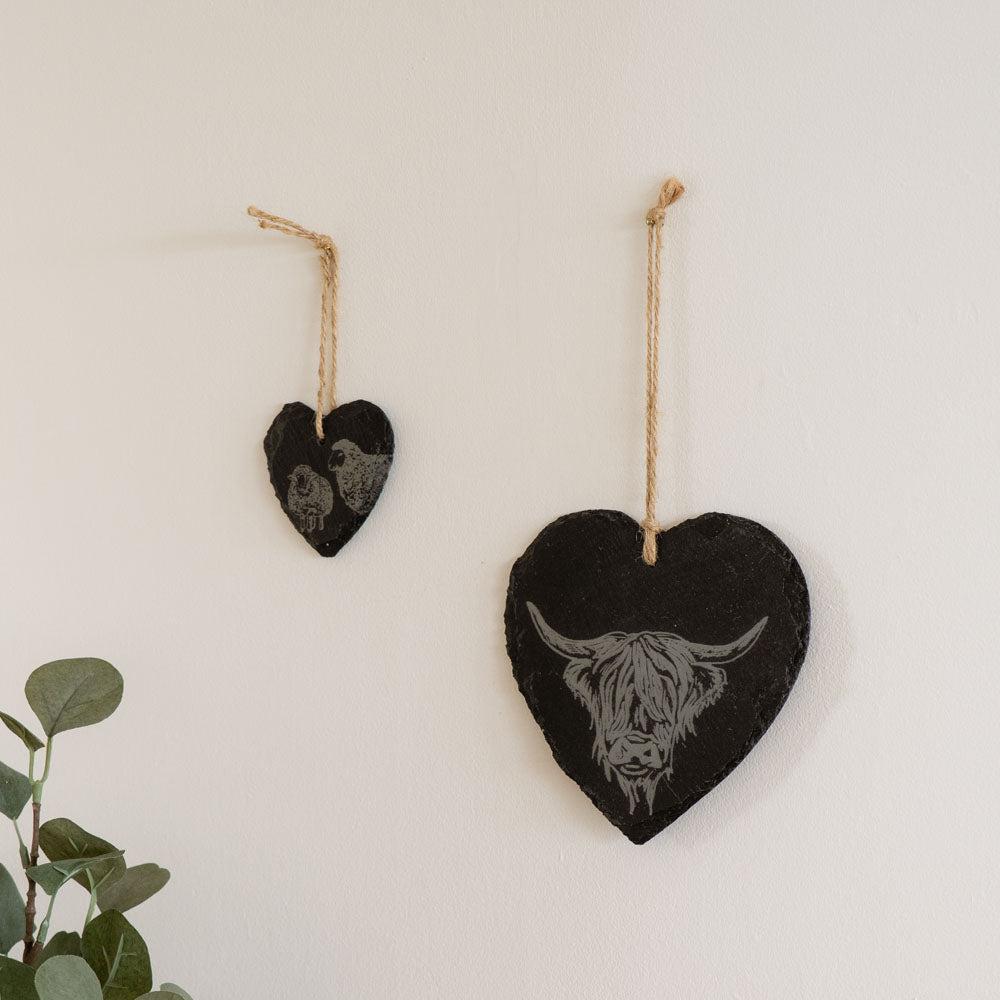 Highland Cow Slate Decoration - Large Heart