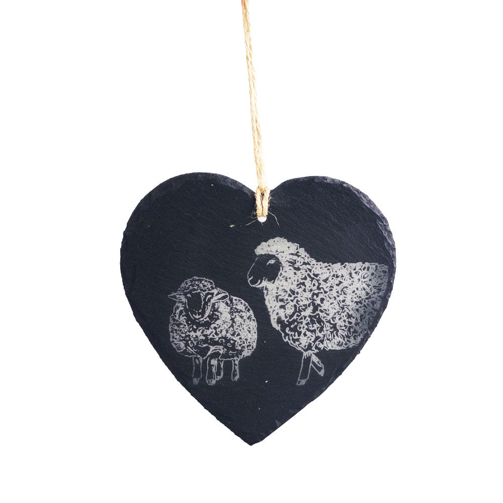 Sheep Slate Decoration - Large Heart