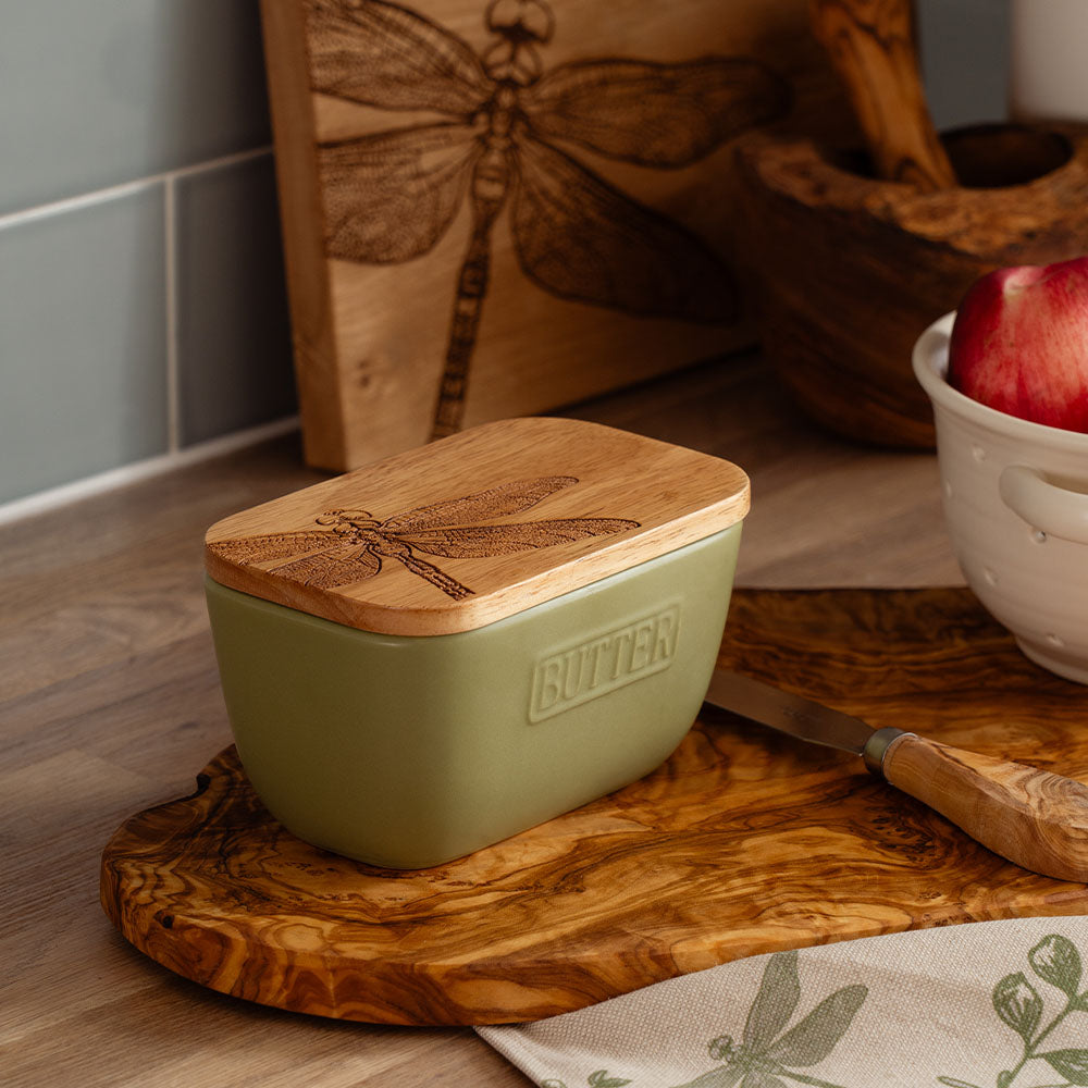 Dragonfly Sage Green Butter Dish