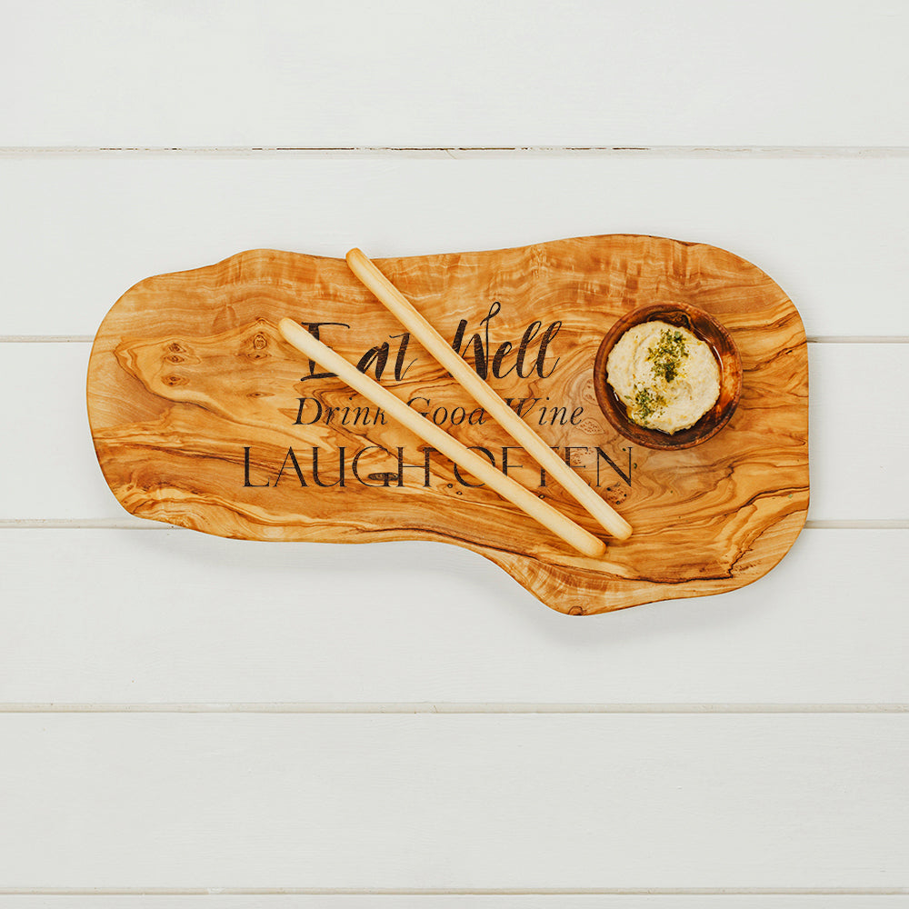 Eat Well, Drink Good Wine, Laugh Often Olive Wood Chopping Board