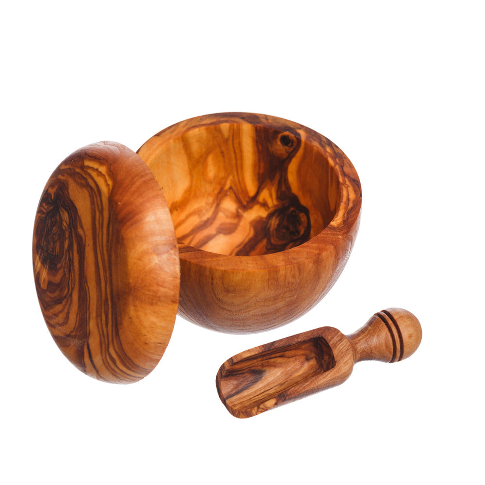 Olive Wood Salt Pot & Scoop Set