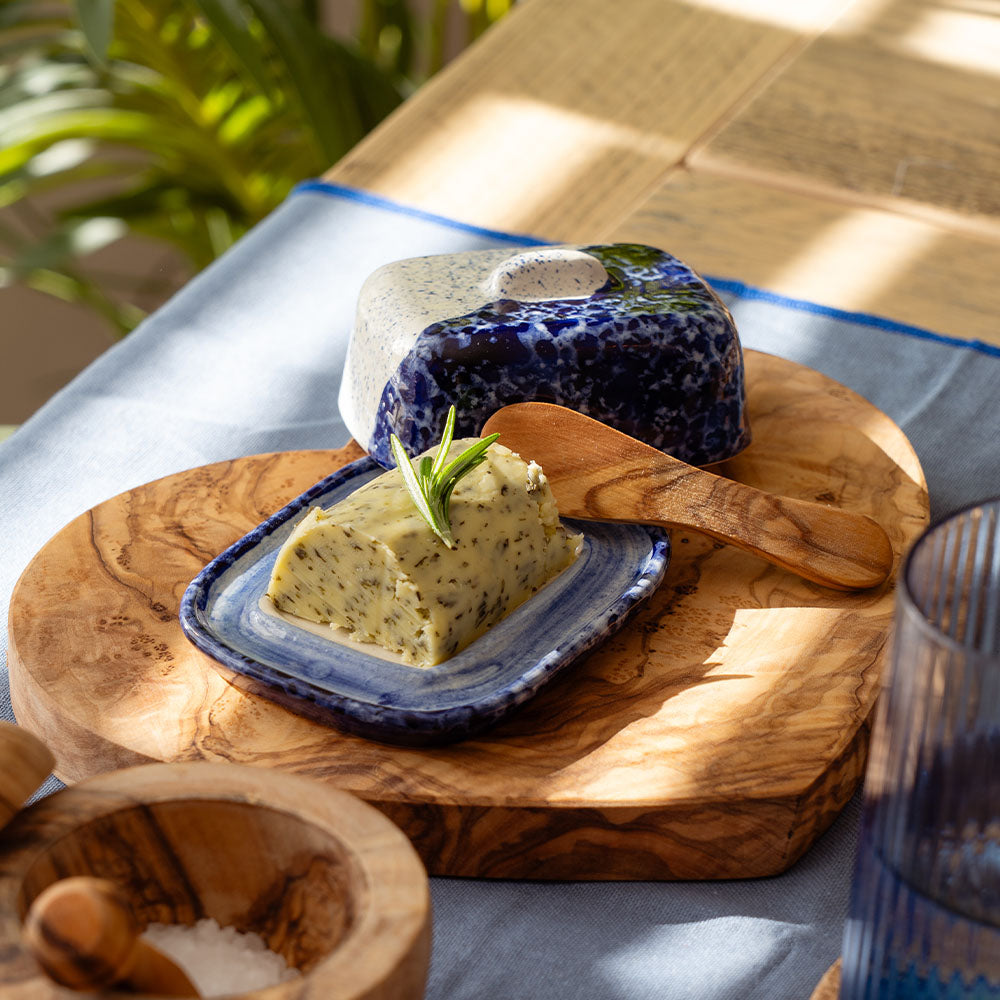 Wave Mini Ceramic Butter Dish & Knife Set