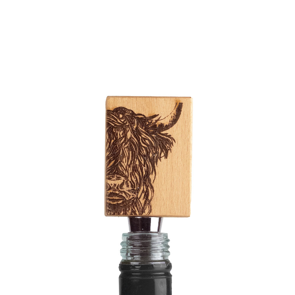 Highland Cow Beech Bottle Stopper