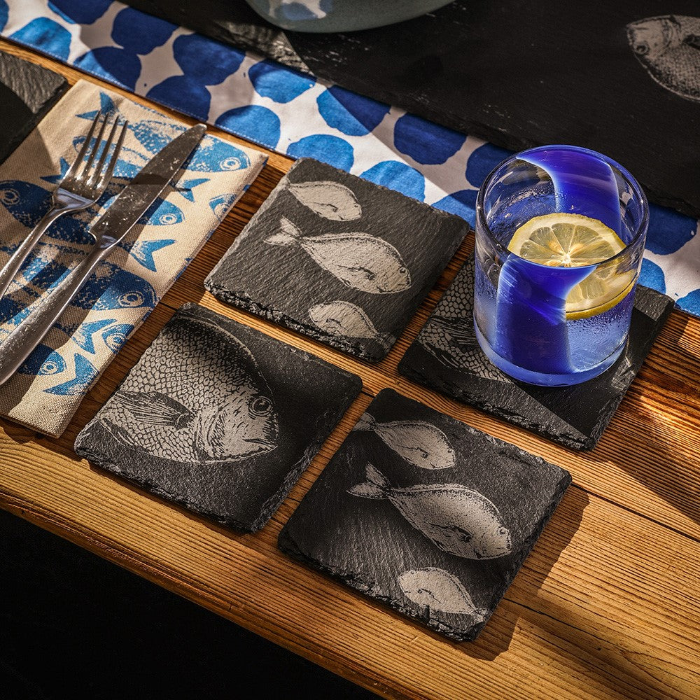 Fish Mix Slate Coasters - Set of 4