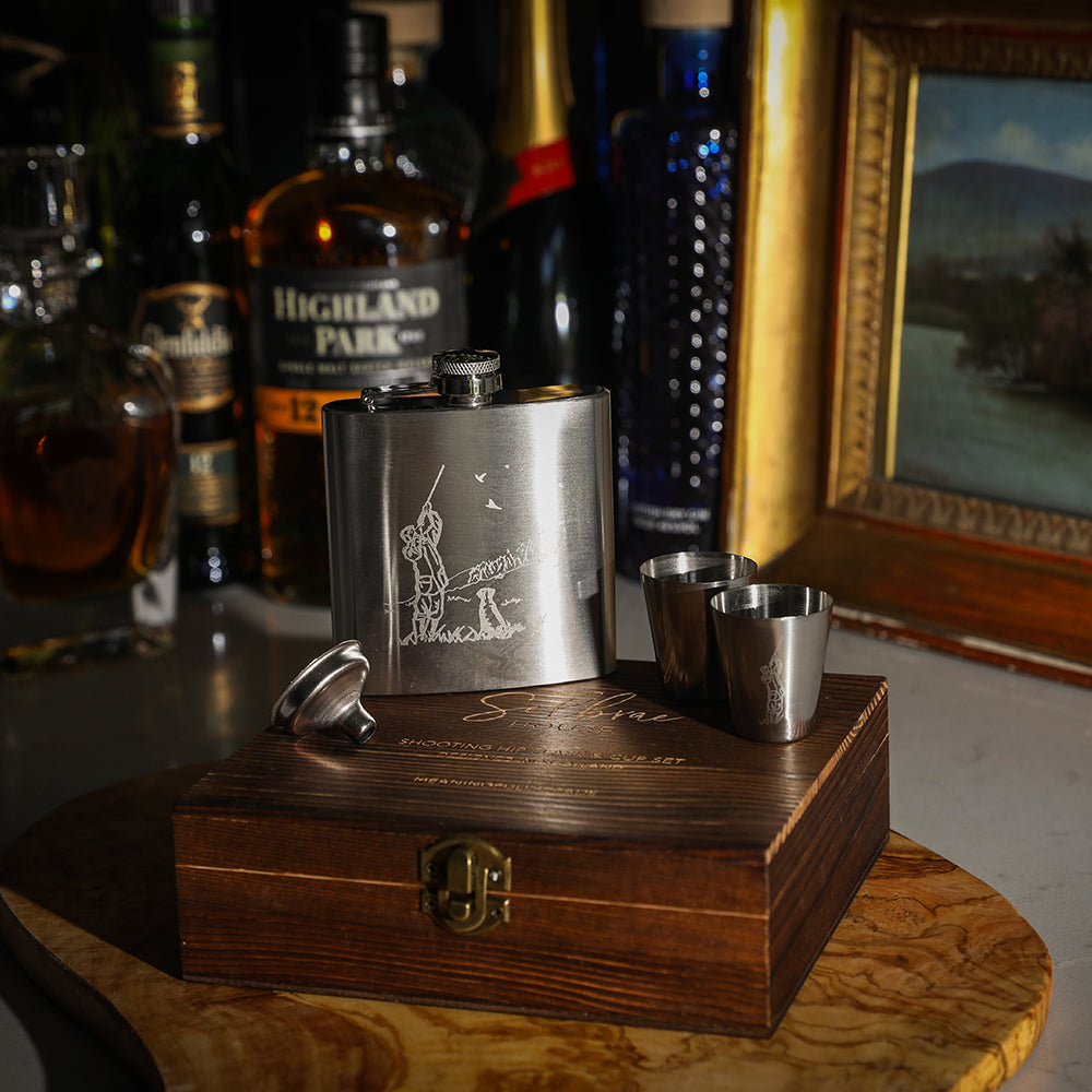 Shooting Hip Flask & Cup Wooden Gift Box Set | Selbrae House
