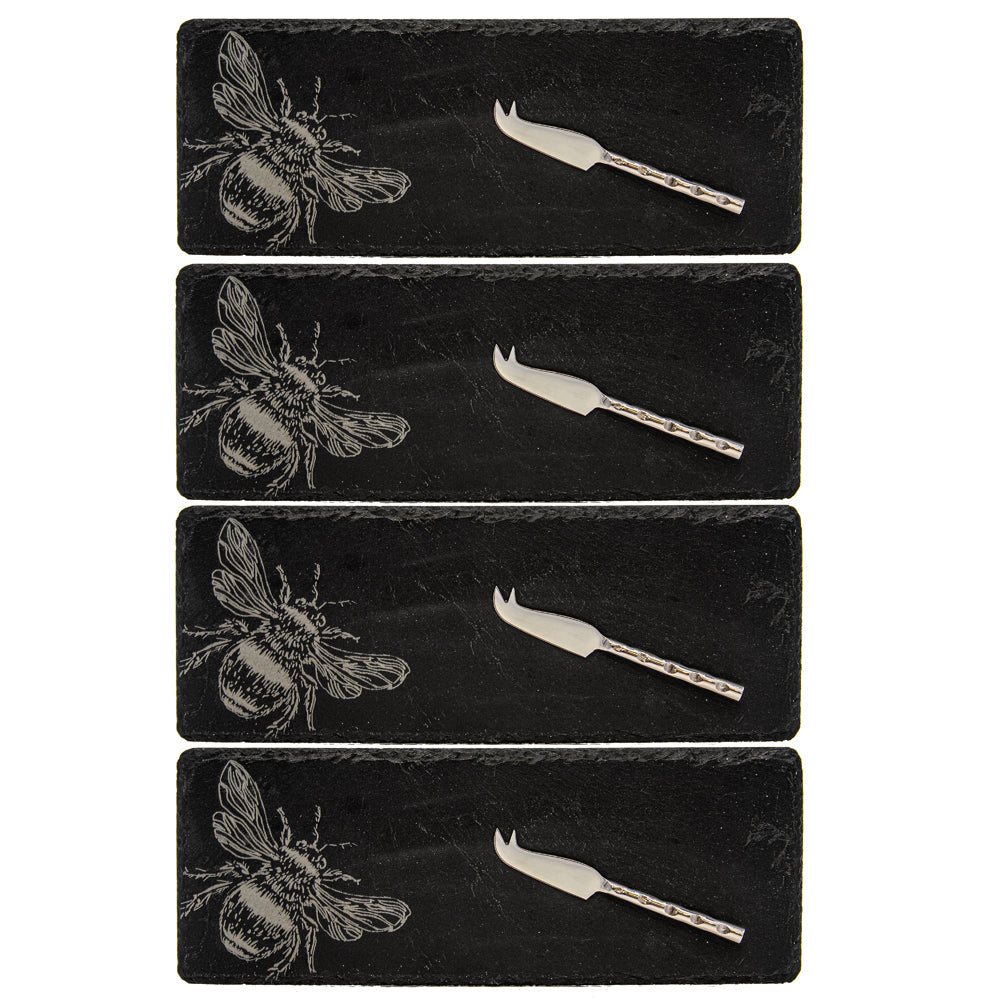 Bee Mini Slate Cheese Board & Knife Sets - Set of 4