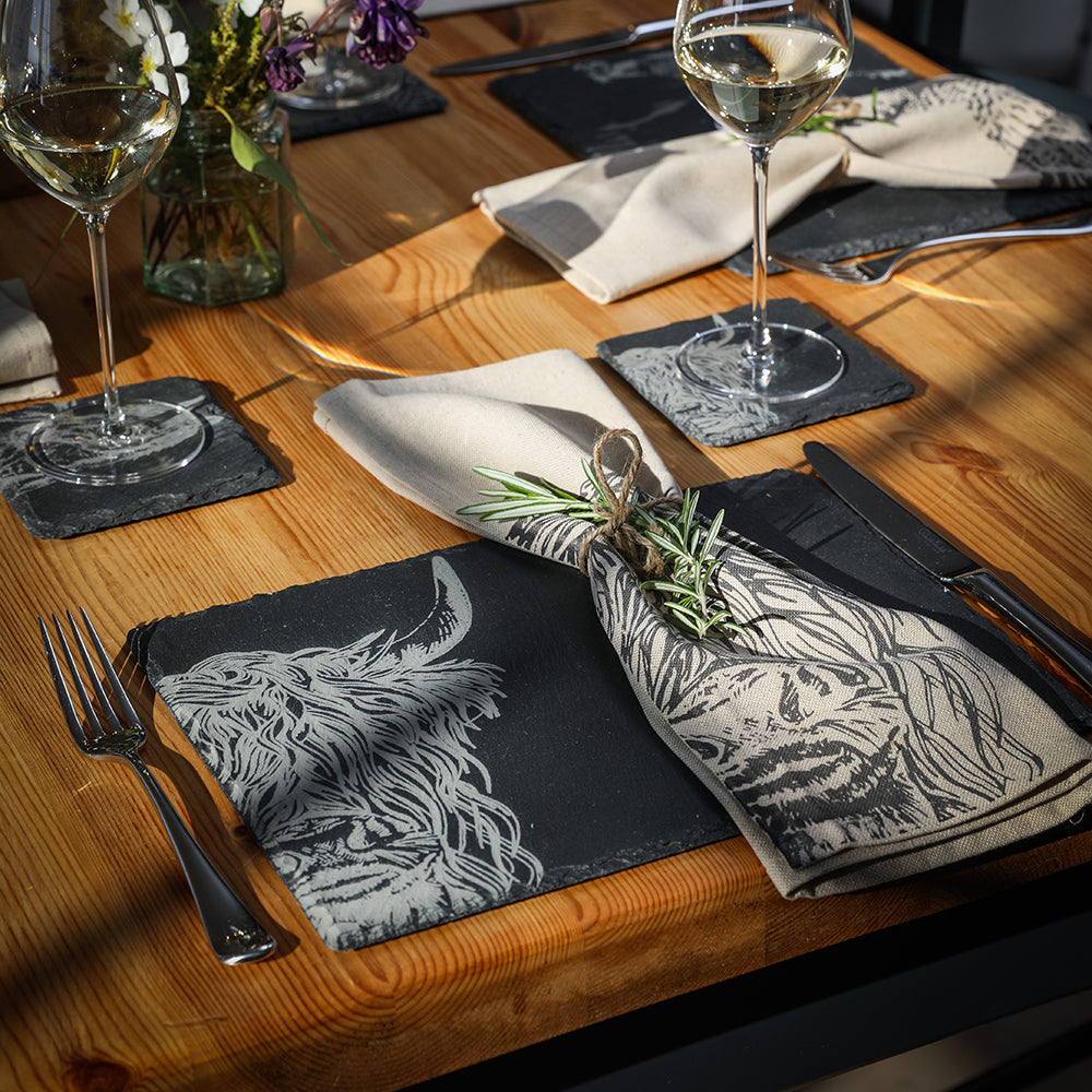 Highland Cow Slate Coaster & Place Mat Set