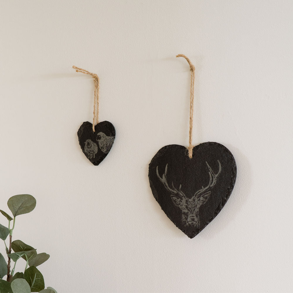 Stag Slate Decoration  - Large Heart