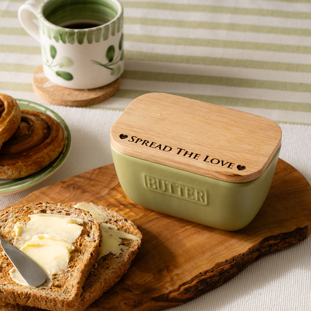 Spread The Love Sage Green Butter Dish & Knife Set