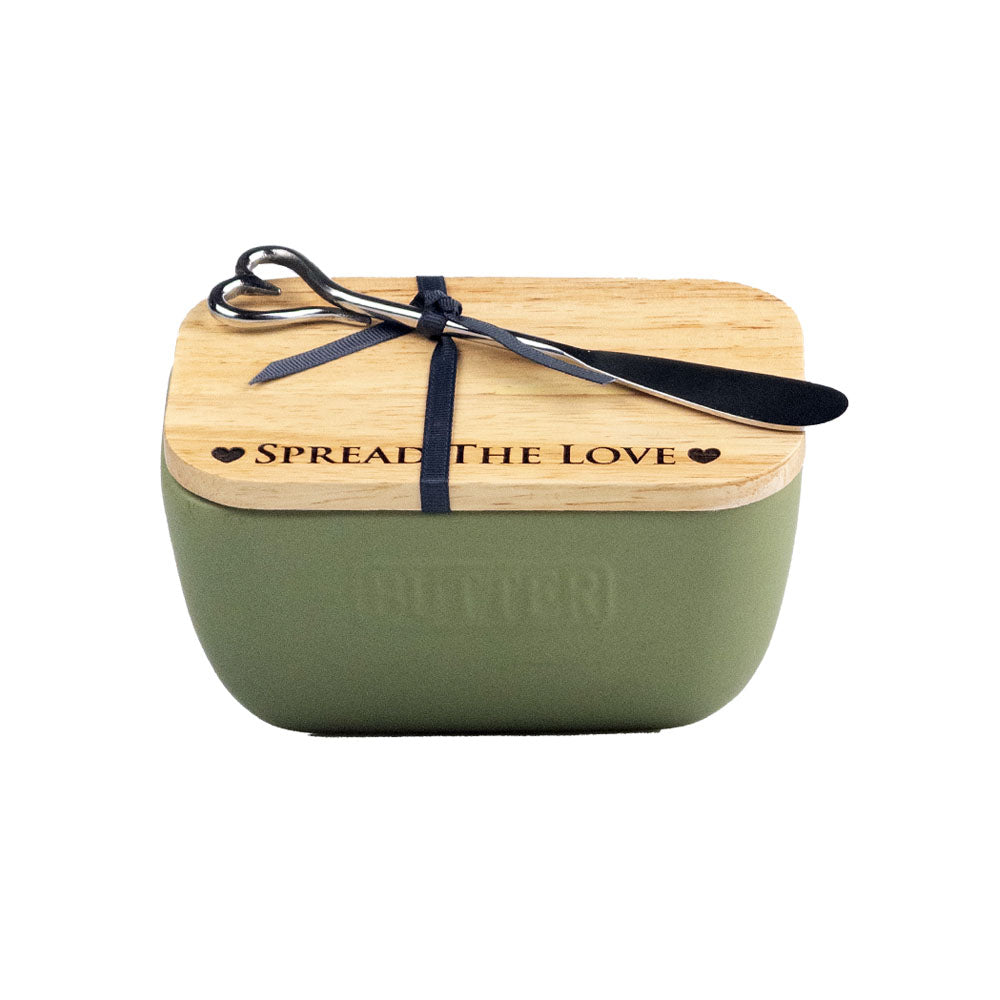 Spread The Love Sage Green Butter Dish & Knife Set