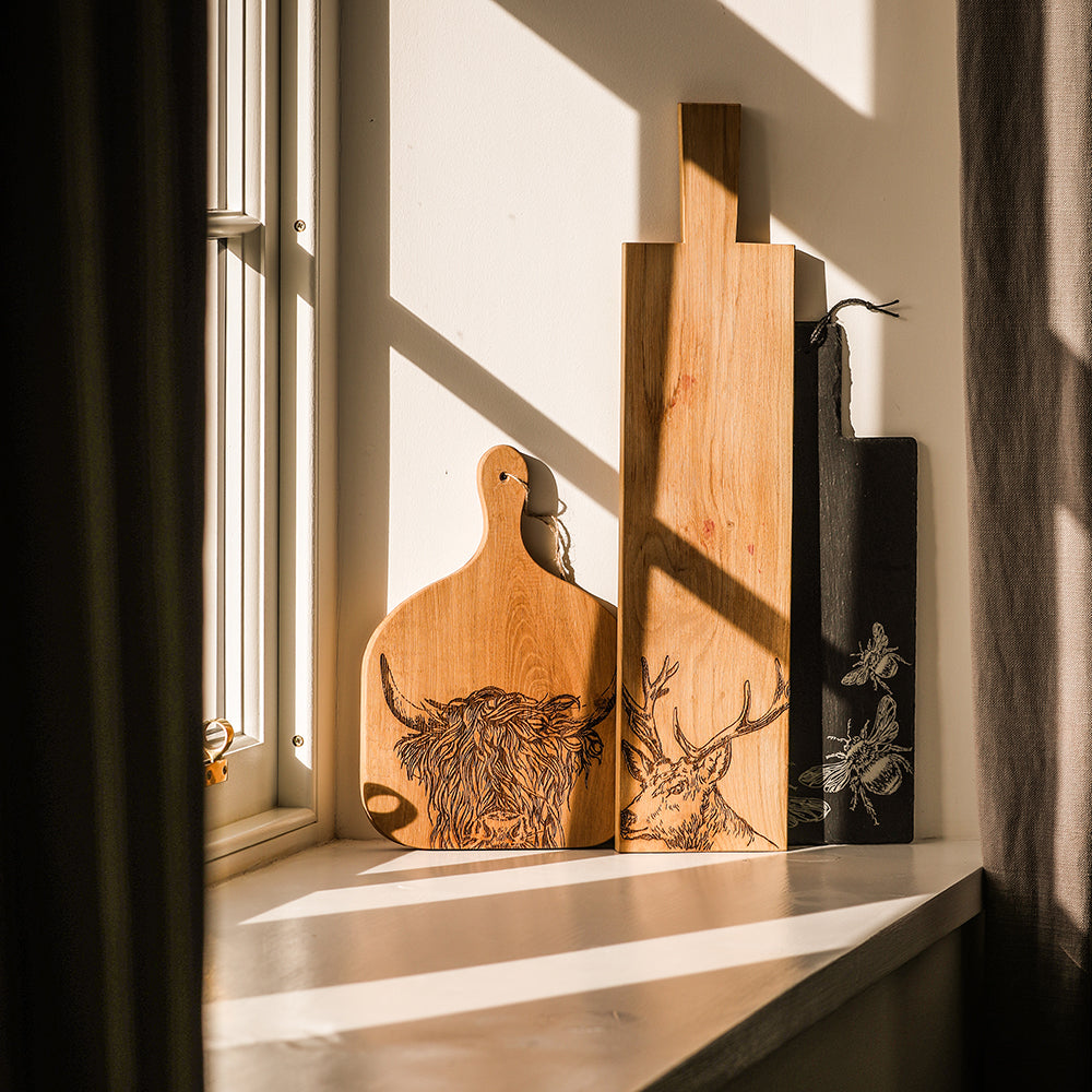 Highland Cow Oak Hanging Paddle - Medium