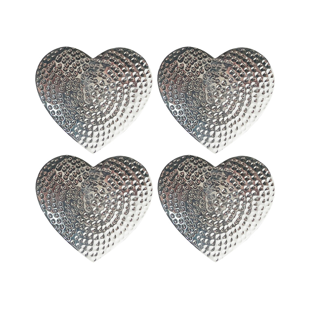 Silver Heart Flat Hammered Coasters - Set of 4
