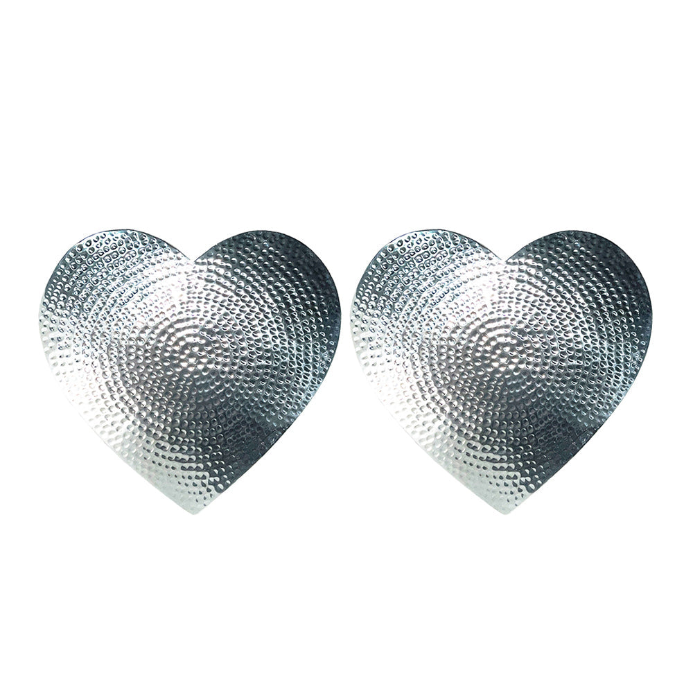 Silver Heart Flat Hammered Place Mats - Set of 2