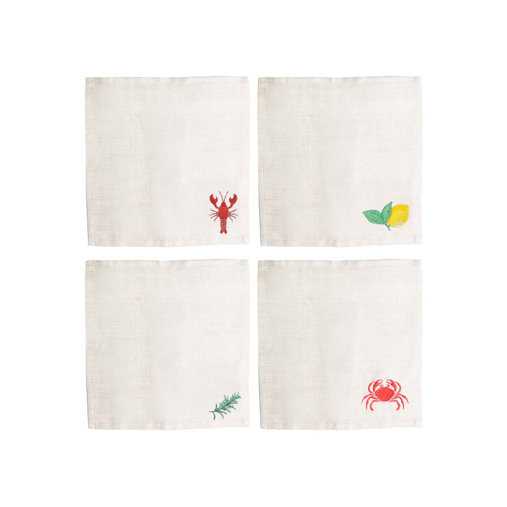Assorted Coastal 4 Linen Cocktail Napkins