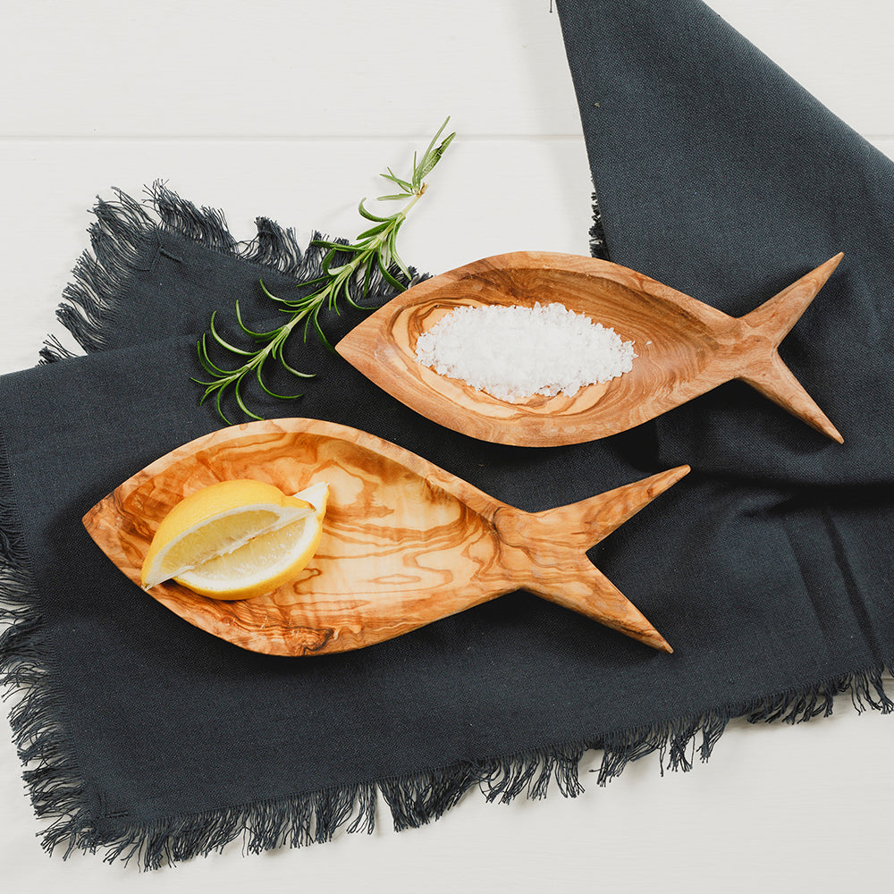 Olive Wood Fish Shaped Bowls  - Set of 2