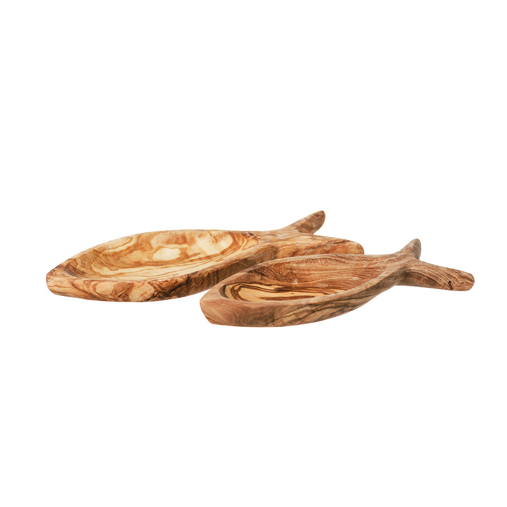 Olive Wood Fish Shaped Bowls  - Set of 2