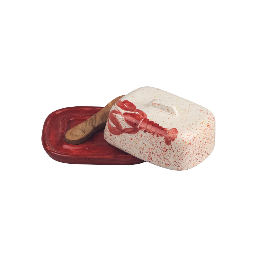 Red Lobster Mini Ceramic Butter Dish & Knife Set