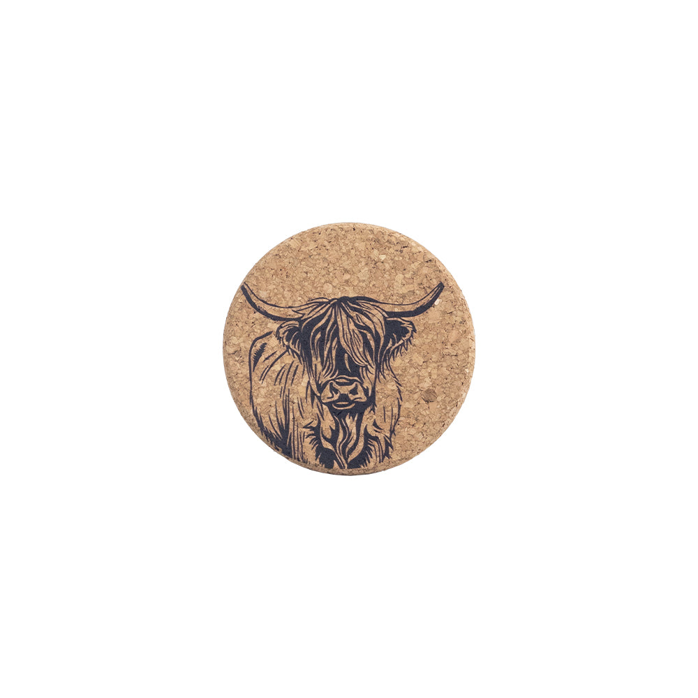Highland Cow Single Cork Coaster