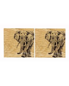 Small image of 2 Oak Coasters - Elephant